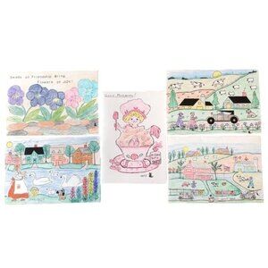 Blank Note Cards Hand Sketched PA Folk Art Country Quilt Sale Barn Yard Flowers